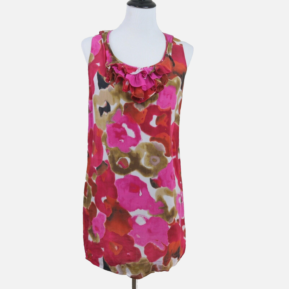 Ann Taylor Loft Size Petite S Silk Blend Floral Mini Dress Ruffle - Picture 2 of 8